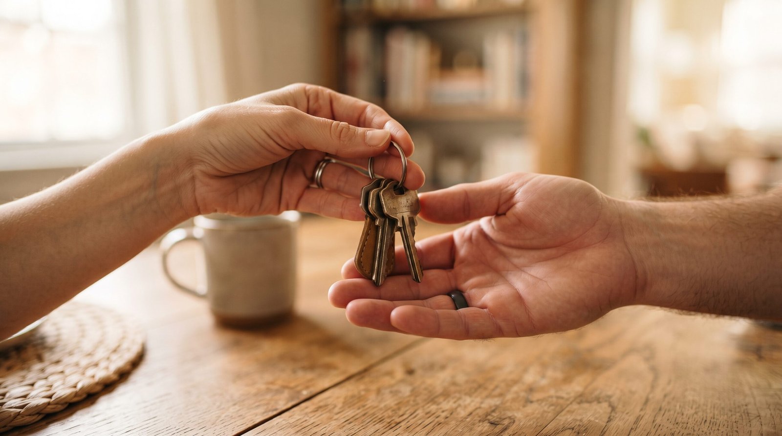 House keys being handed from one person to another